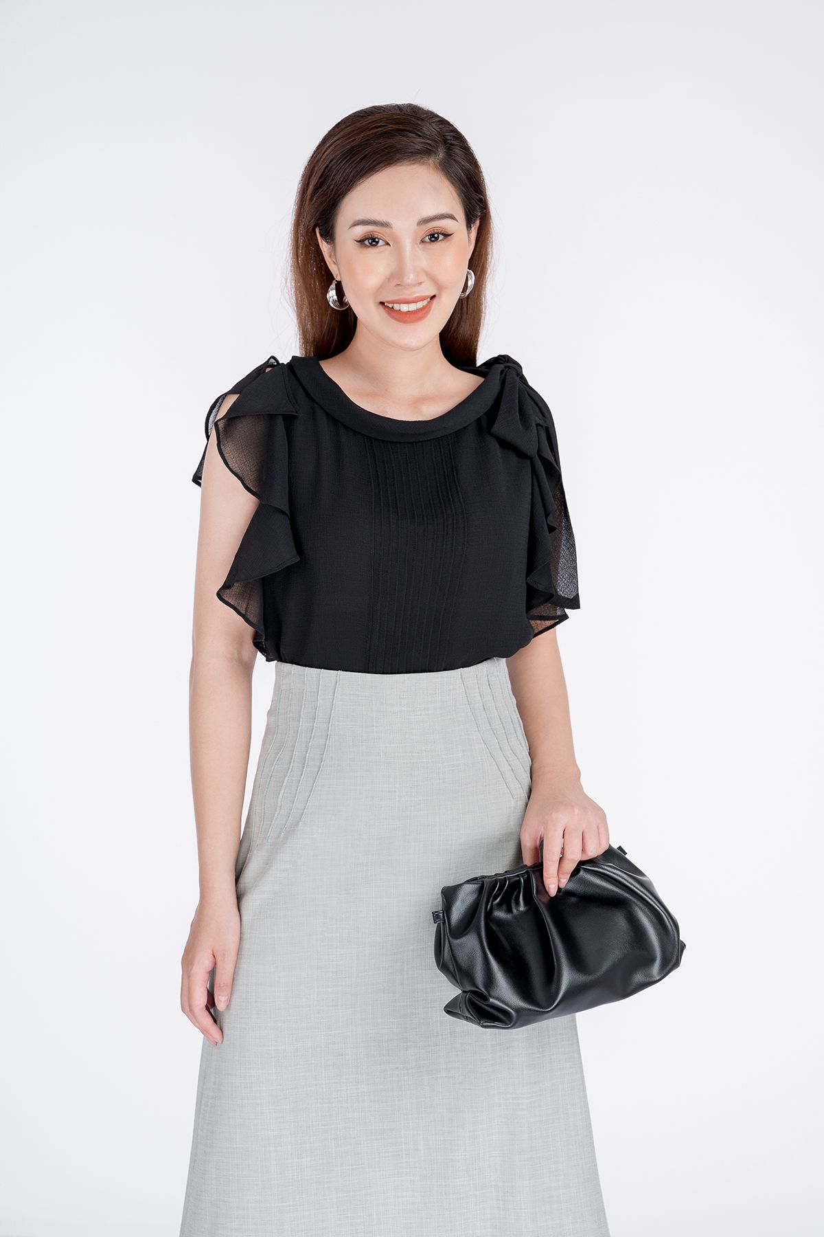 BAS32465 - Áo sơ mi kiểu chất liệu chiffon ngắn tay - PANTIO