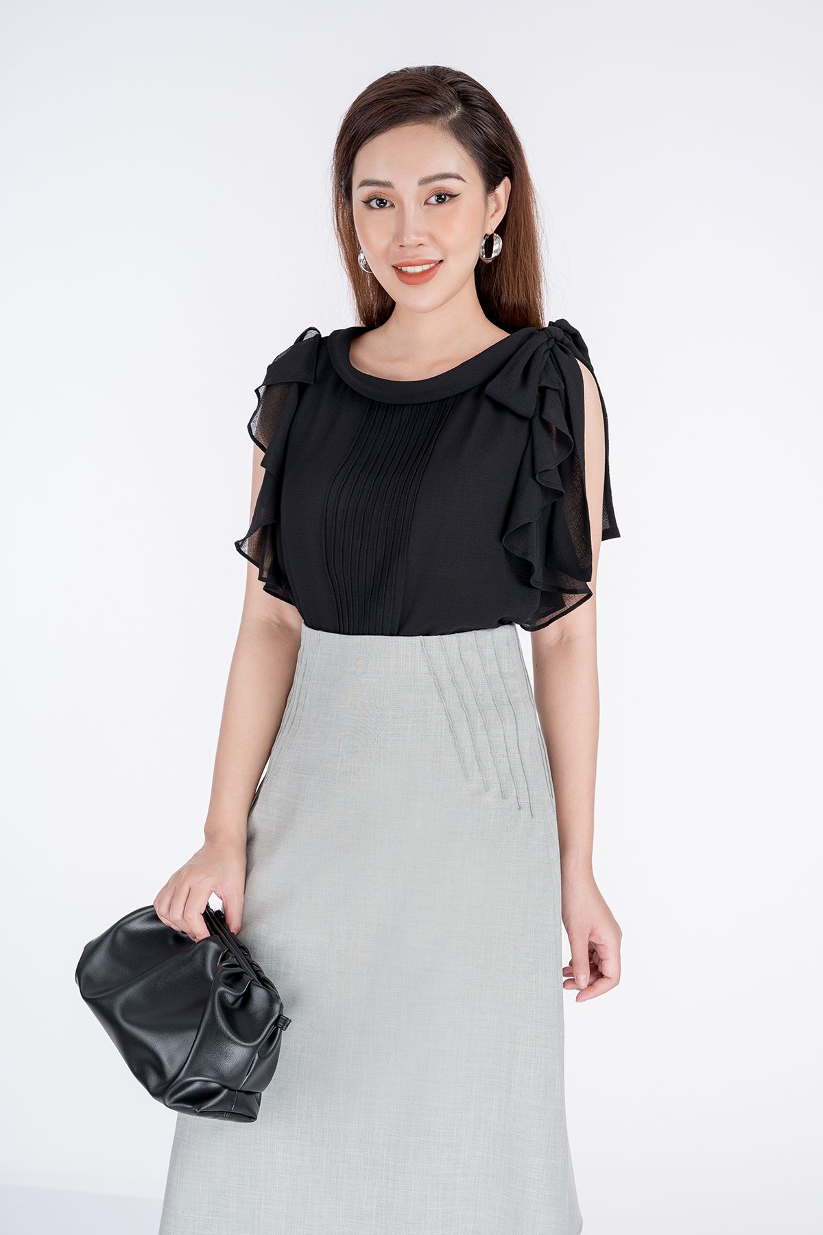 BAS32465 - Áo sơ mi kiểu chất liệu chiffon ngắn tay - PANTIO