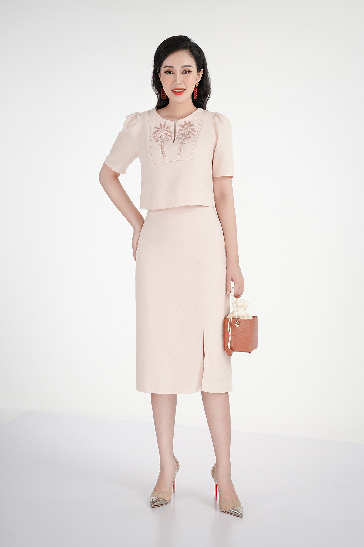 BJD32476 - Chân váy bút chì dài chất liệu thô xẻ trước - PANTIO