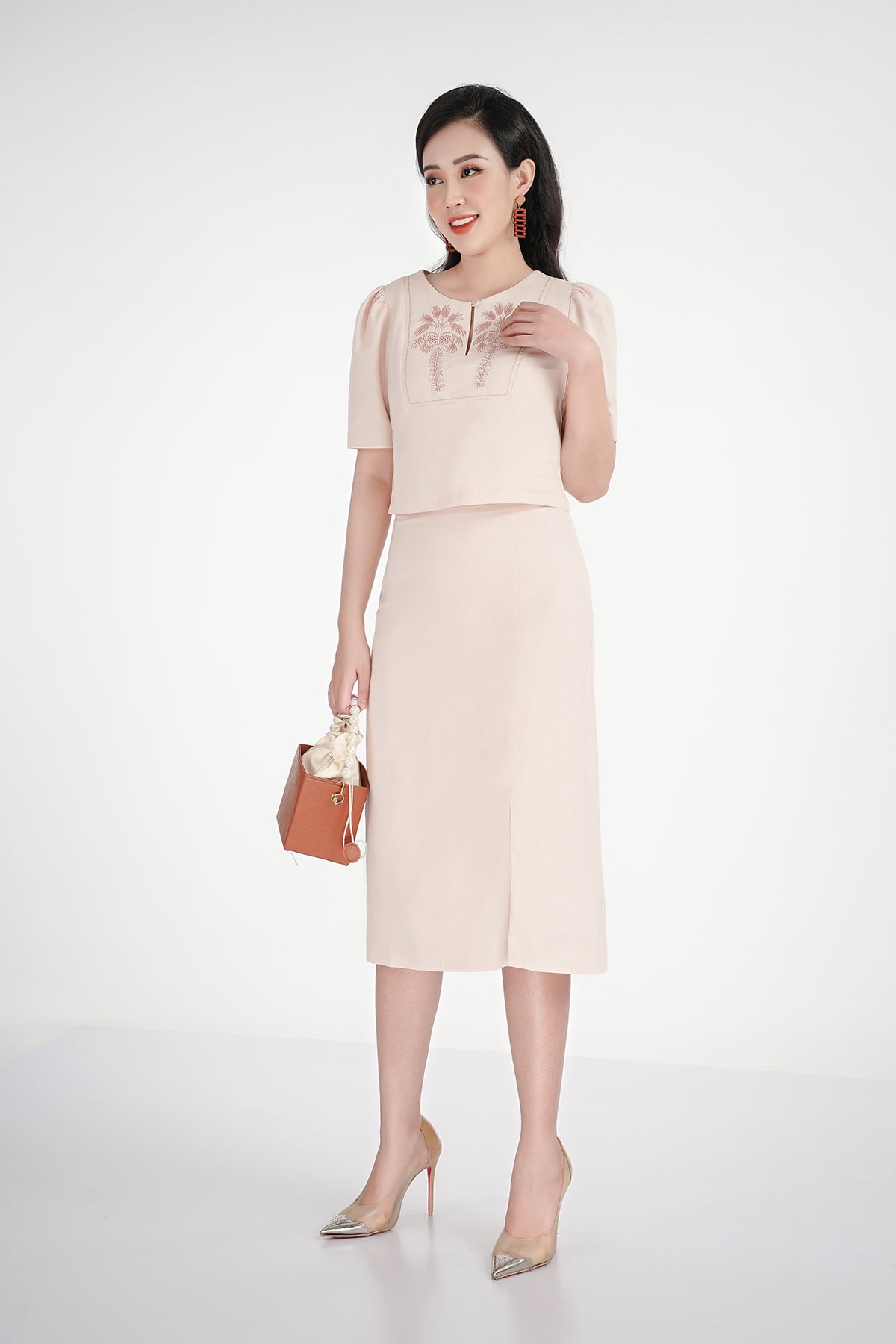 BJD32476 - Chân váy bút chì dài chất liệu thô xẻ trước - PANTIO