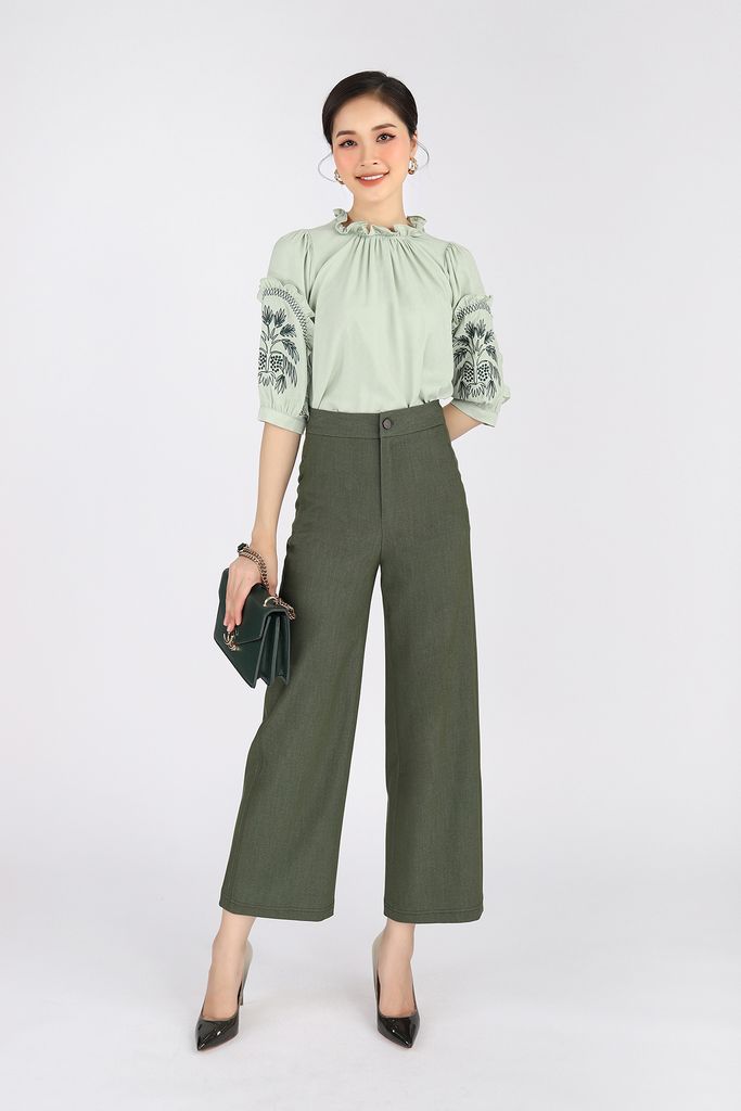 BAS32483 - Áo sơ mi chất liệu thô cổ bèo tay họa tiết - PANTIO