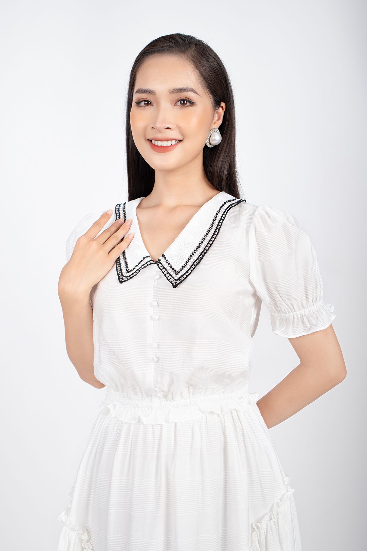 BJD32641 - Chân váy midi vài thô dáng Xoè cạp chun sau xếp bèo hai bên hông - PANTIO