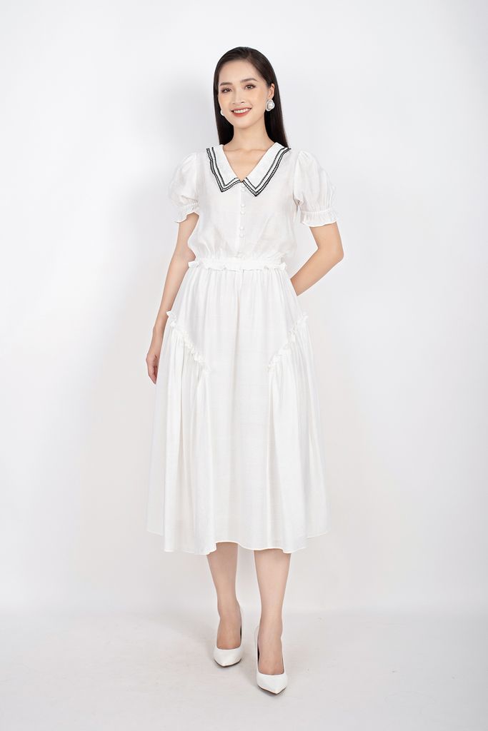 BJD32641 - Chân váy midi vài thô dáng Xoè cạp chun sau xếp bèo hai bên hông - PANTIO