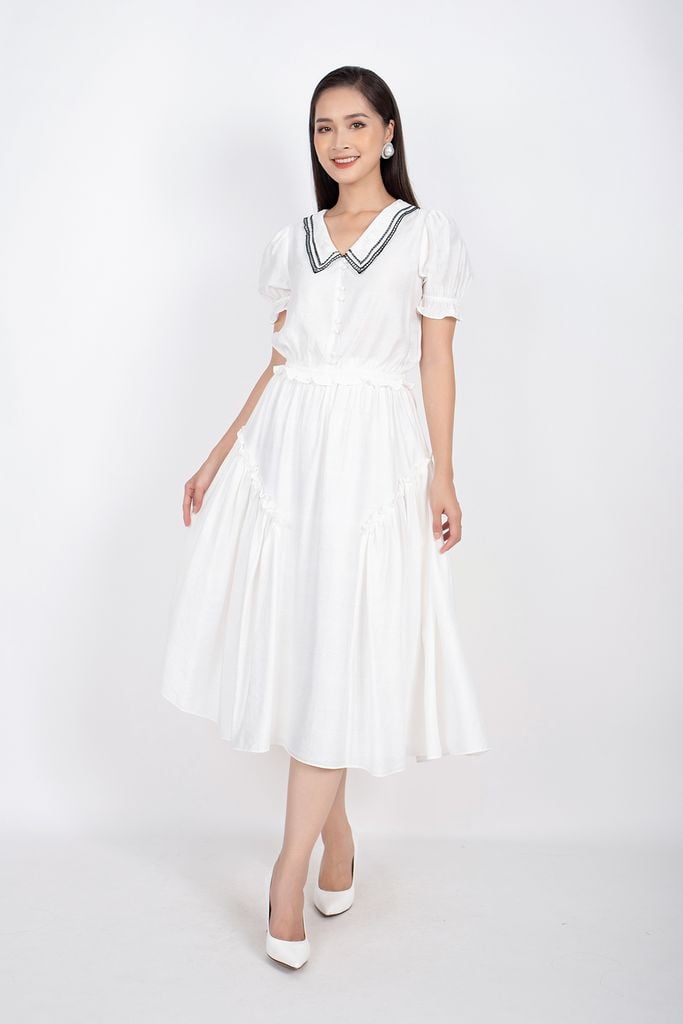 BJD32641 - Chân váy midi vài thô dáng Xoè cạp chun sau xếp bèo hai bên hông - PANTIO