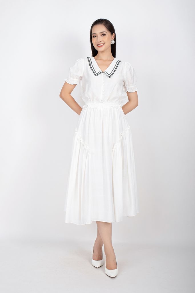 BJD32641 - Chân váy midi vài thô dáng Xoè cạp chun sau xếp bèo hai bên hông - PANTIO