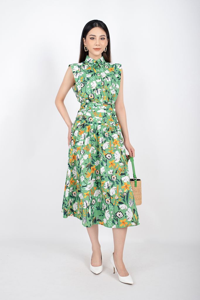 BJD32644 - Chân váy midi vải thô dáng Xoè xếp ly cạp rời khóa sau - PANTIO