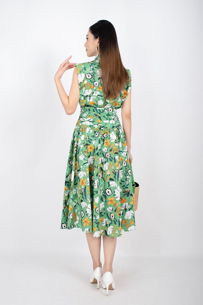 BJD32644 - Chân váy midi vải thô dáng Xoè xếp ly cạp rời khóa sau - PANTIO