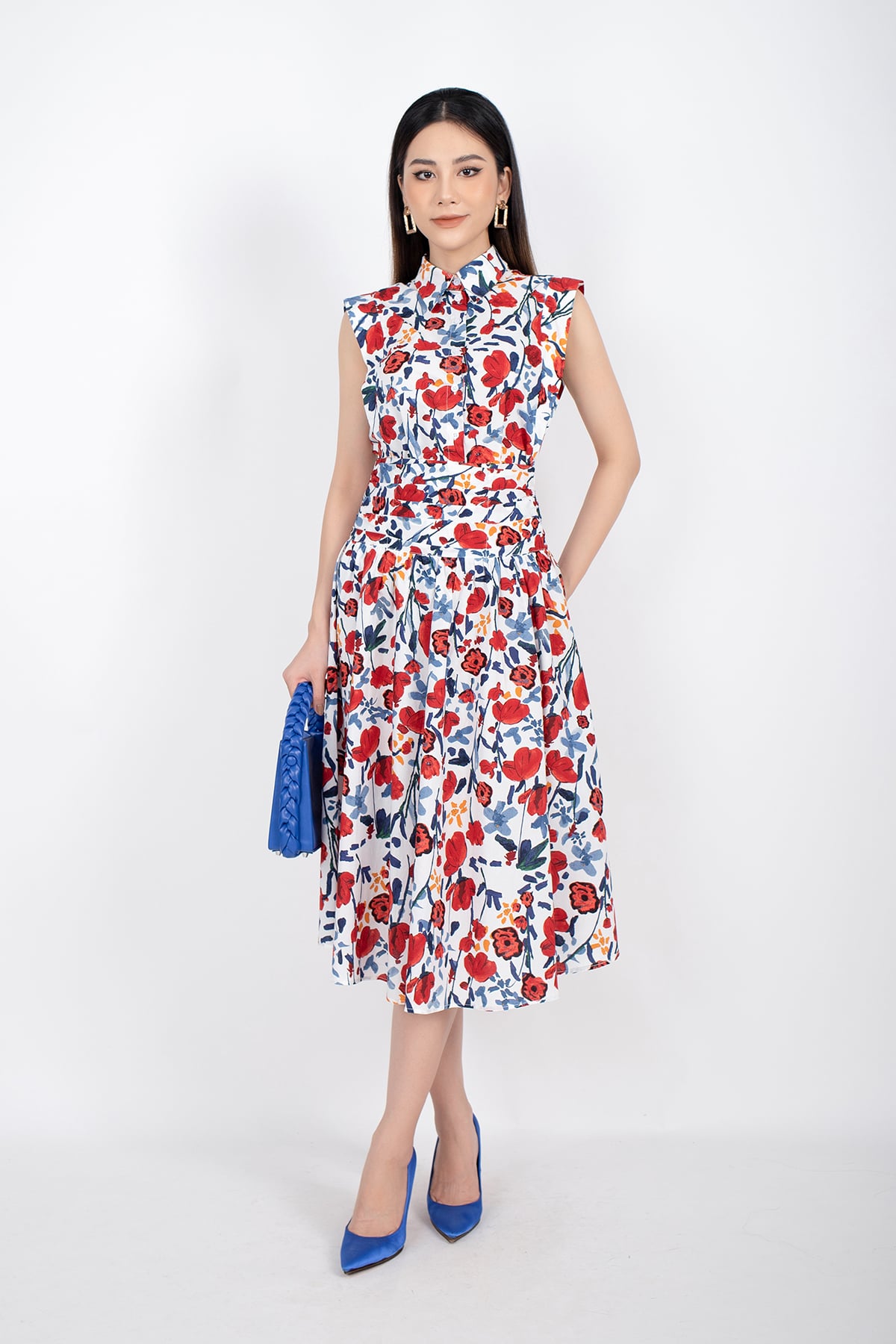 BJD32644 - Chân váy midi vải thô dáng Xoè xếp ly cạp rời khóa sau - PANTIO