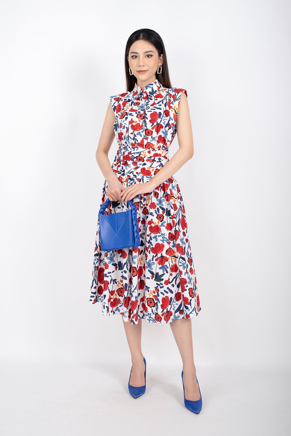 BJD32644 - Chân váy midi vải thô dáng Xoè xếp ly cạp rời khóa sau - PANTIO