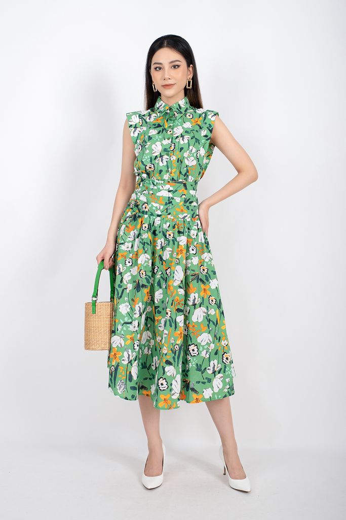 BJD32644 - Chân váy midi vải thô dáng Xoè xếp ly cạp rời khóa sau - PANTIO