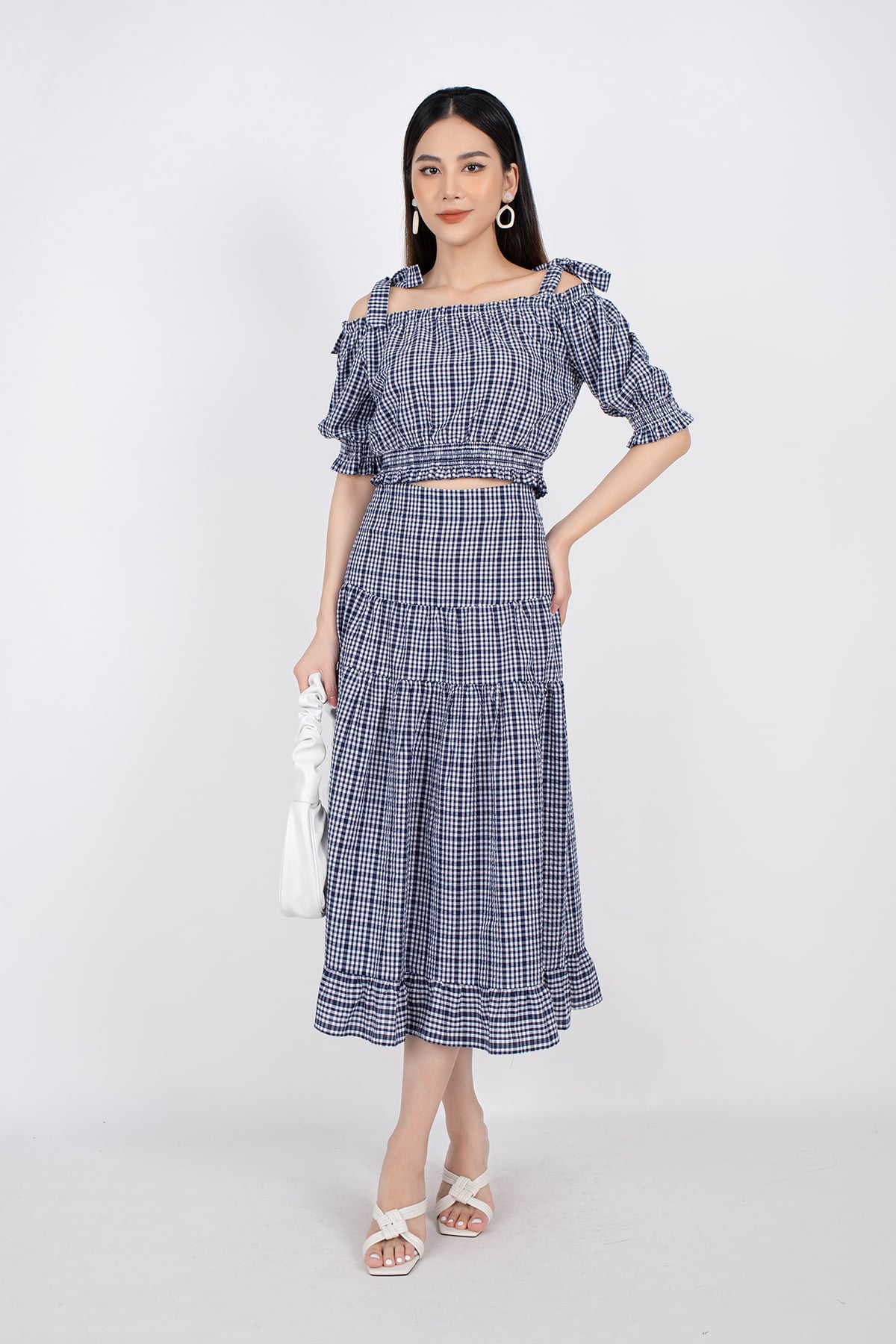 BJD32653 - Chân váy midi vải thô dáng Xoè cạp liền thân xếp tầng - PANTIO