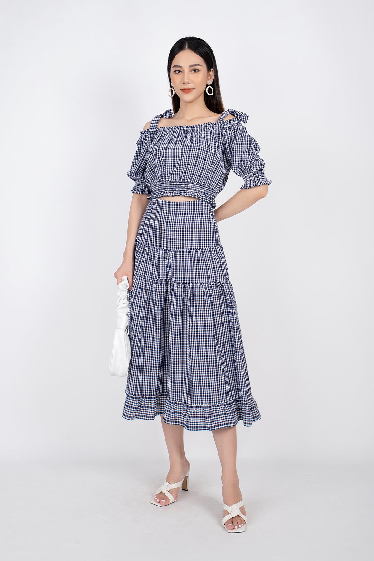 BJD32653 - Chân váy midi vải thô dáng Xoè cạp liền thân xếp tầng - PANTIO