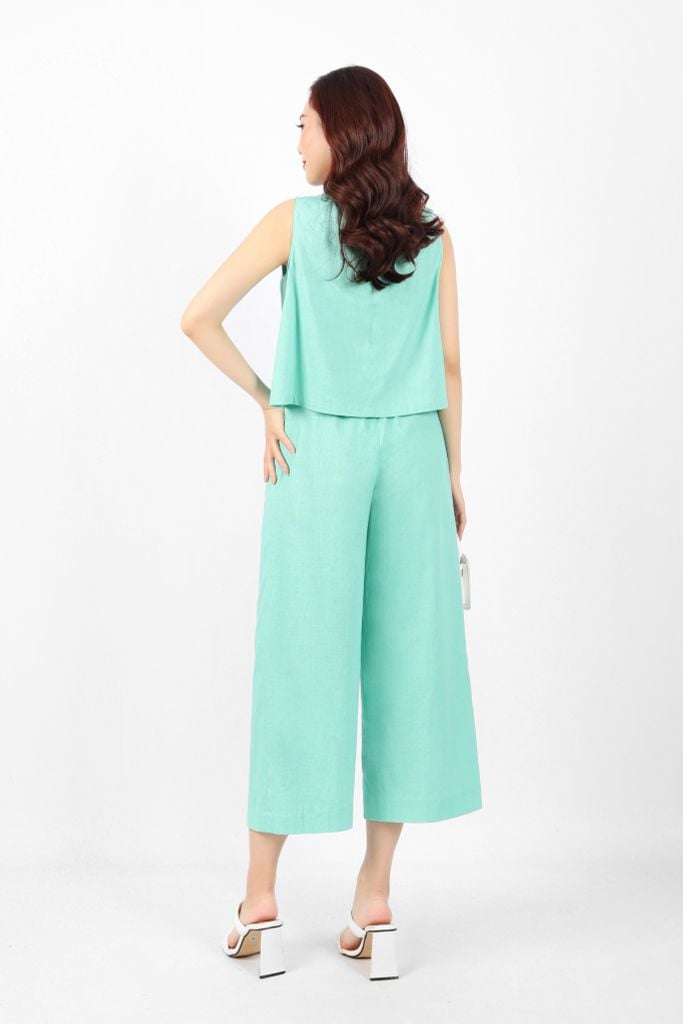 BAS32775 - Áo kiểu dạo phố vải linen dáng A cổ nhún phối nơ thân trang trí hình thêu - tỷ lệ kèo 8899