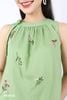 BAS32775 - Áo kiểu dạo phố vải linen dáng A cổ nhún phối nơ thân trang trí hình thêu - tỷ lệ kèo 8899