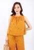 BAS32775 - Áo kiểu dạo phố vải linen dáng A cổ nhún phối nơ thân trang trí hình thêu - tỷ lệ kèo 8899