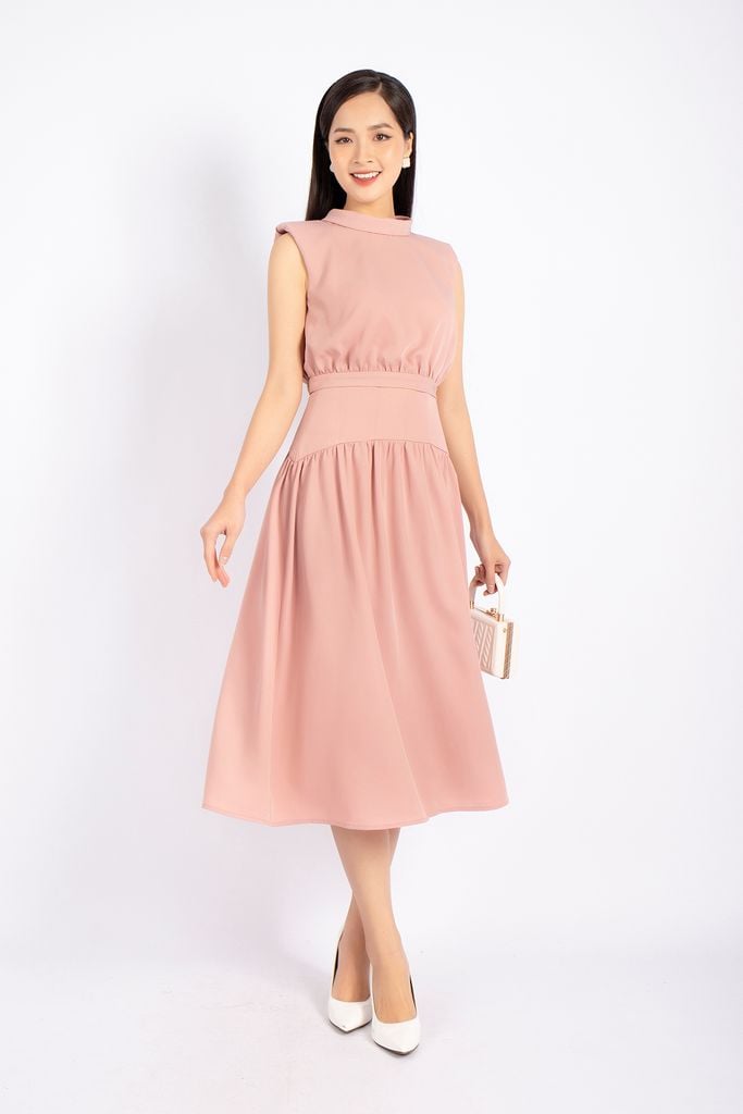 BAS32789 - Áo kiểu dạo phố vải tuytsi dáng croptop cổ tròn bẻ vai chờm phối độn tạo kiểu - PANTIO