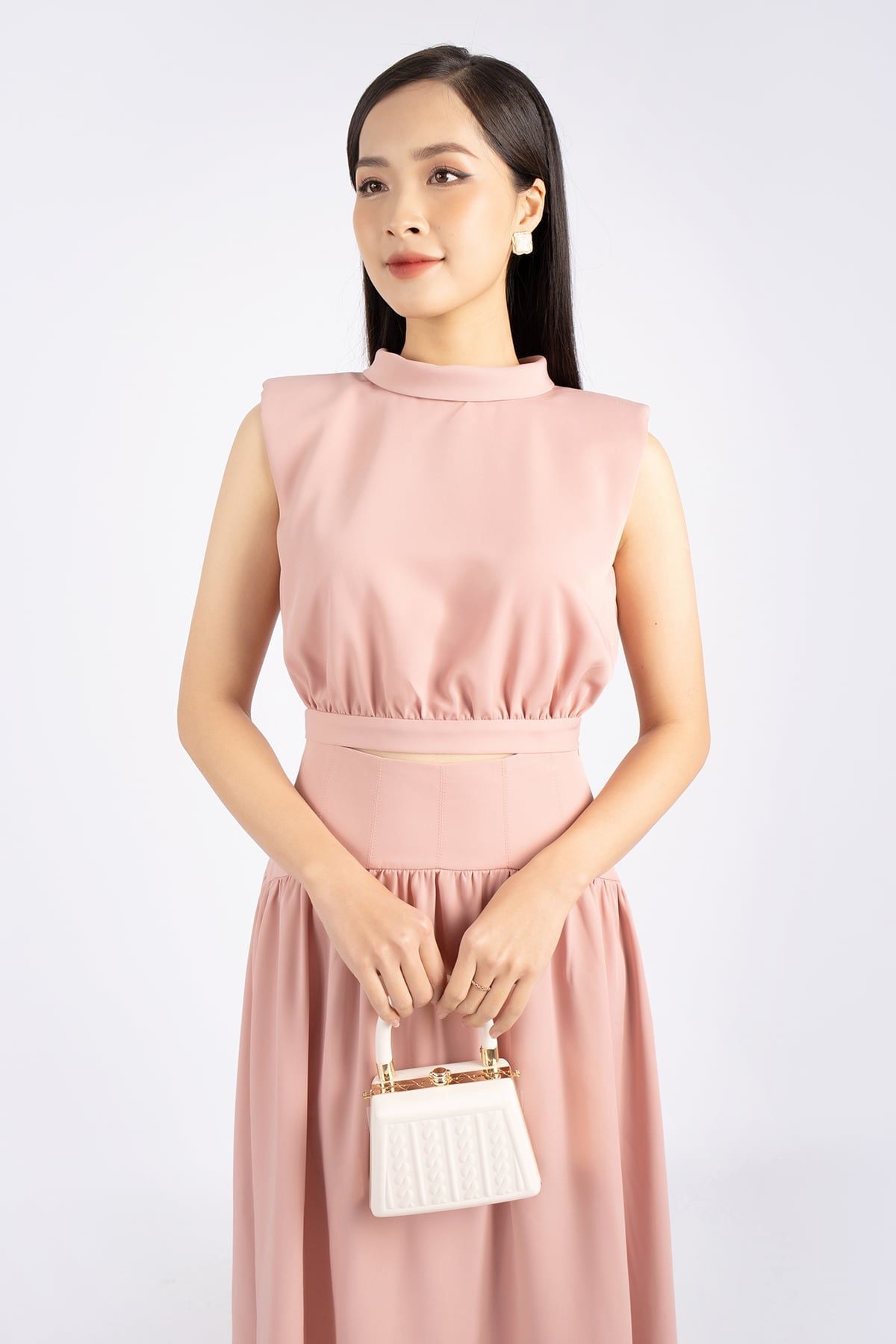 BJD32789 - Chân váy dạo phố vải tuytsi dáng Xoè cạp liền chân xếp nhún khóa thân sau - PANTIO