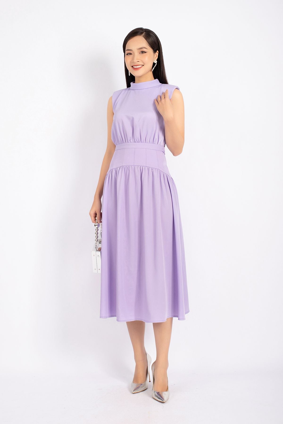 BJD32789 - Chân váy dạo phố vải tuytsi dáng Xoè cạp liền chân xếp nhún khóa thân sau - PANTIO