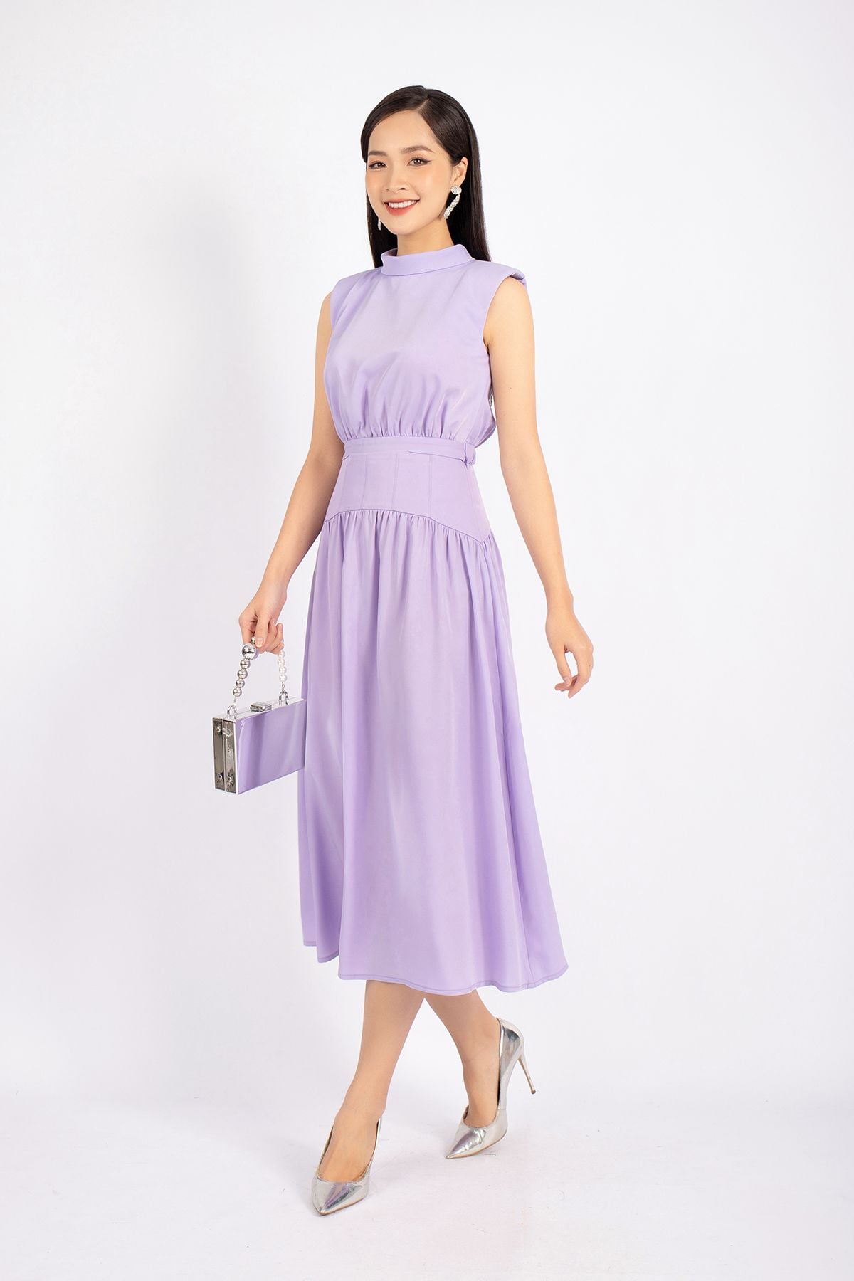 BAS32789 - Áo kiểu dạo phố vải tuytsi dáng croptop cổ tròn bẻ vai chờm phối độn tạo kiểu - PANTIO