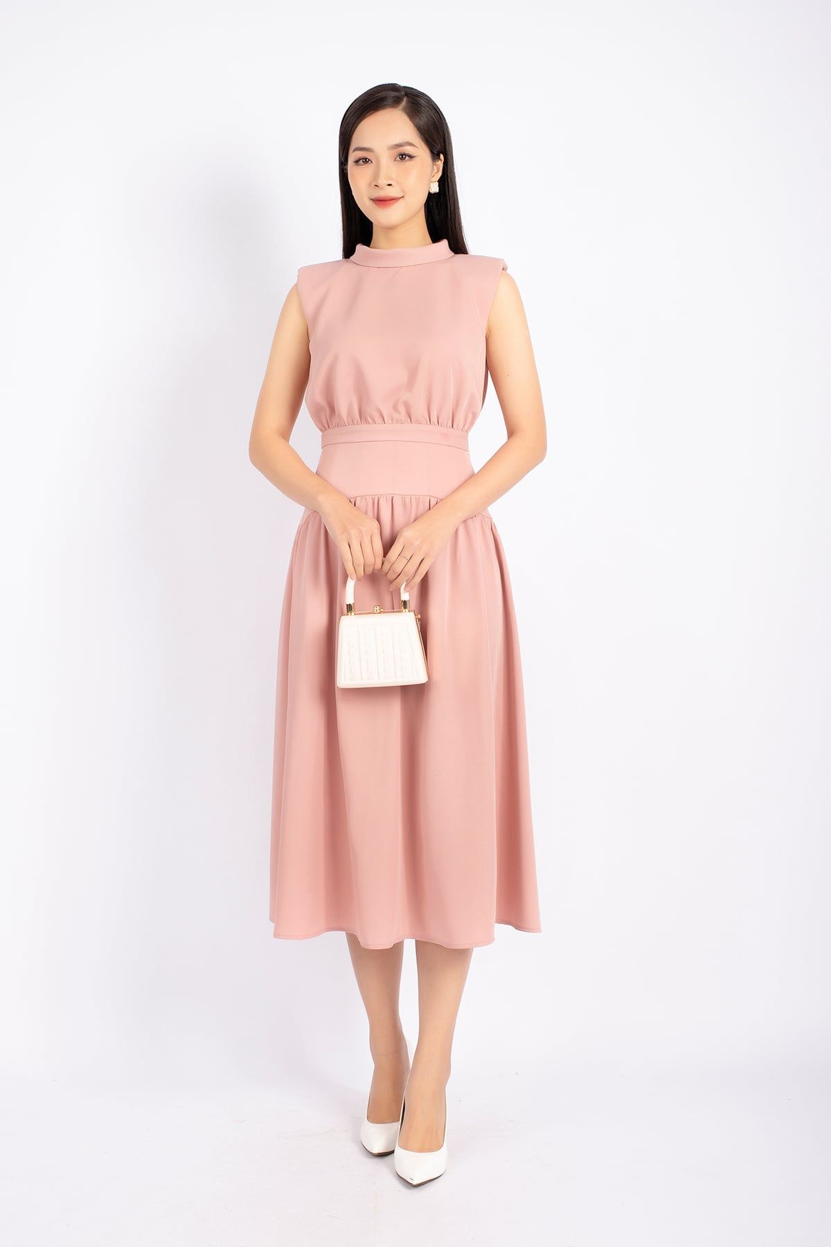 BJD32789 - Chân váy dạo phố vải tuytsi dáng Xoè cạp liền chân xếp nhún khóa thân sau - PANTIO