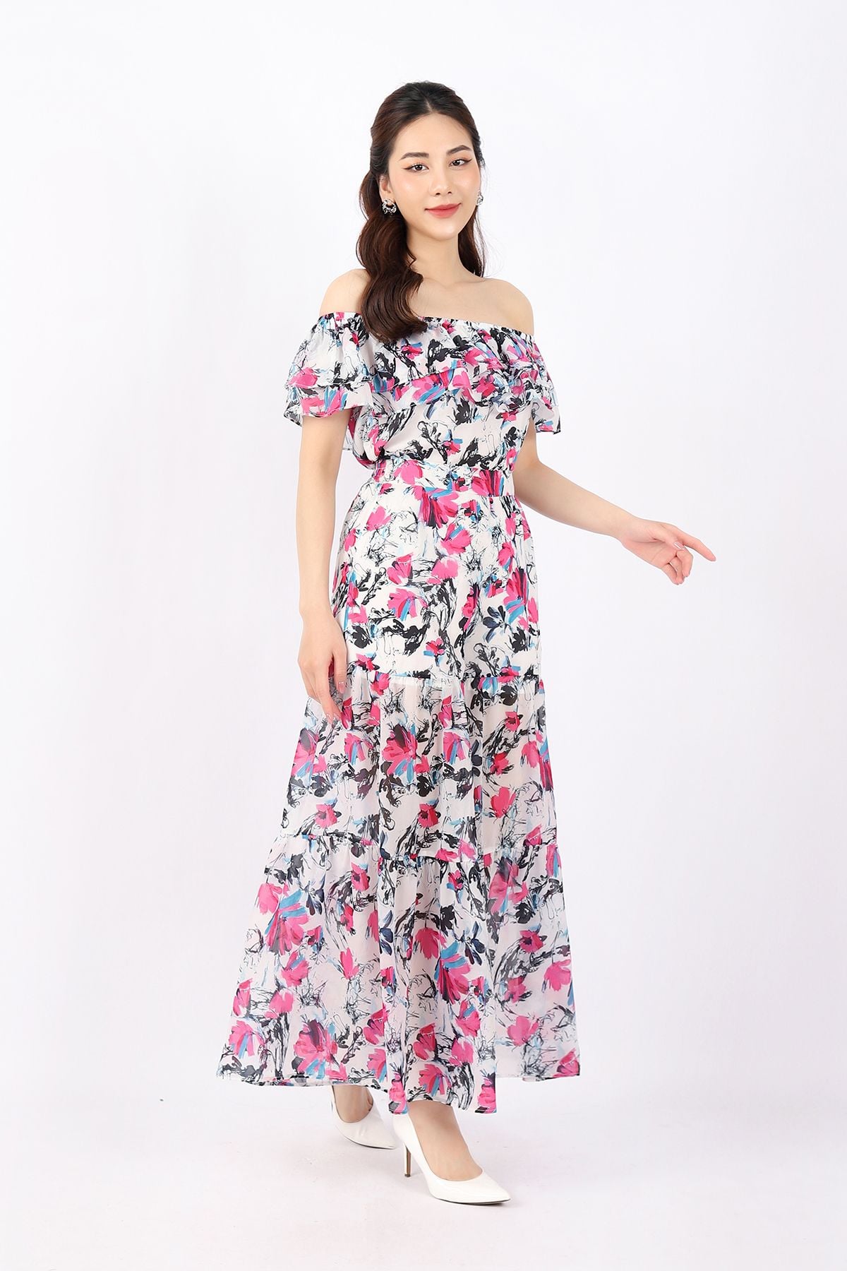 BQD32805 - Quần dạo phố vải chiffon dáng Xoè ống to rút nhún khóa thân sau - PANTIO