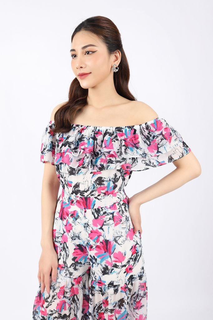 BQD32805 - Quần dạo phố vải chiffon dáng xòe ống to rút nhún khóa thân sau - PANTIO