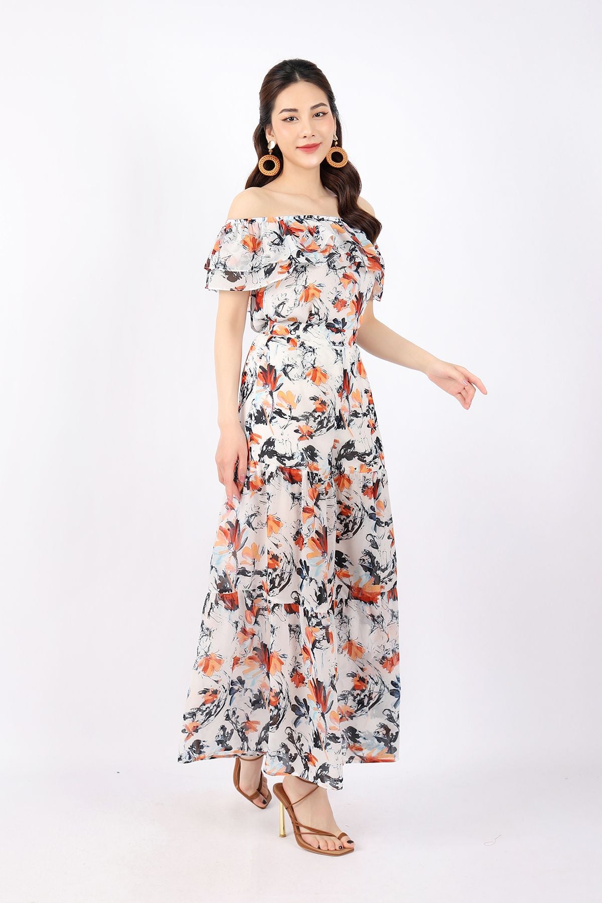 BQD32805 - Quần dạo phố vải chiffon dáng Xoè ống to rút nhún khóa thân sau - PANTIO