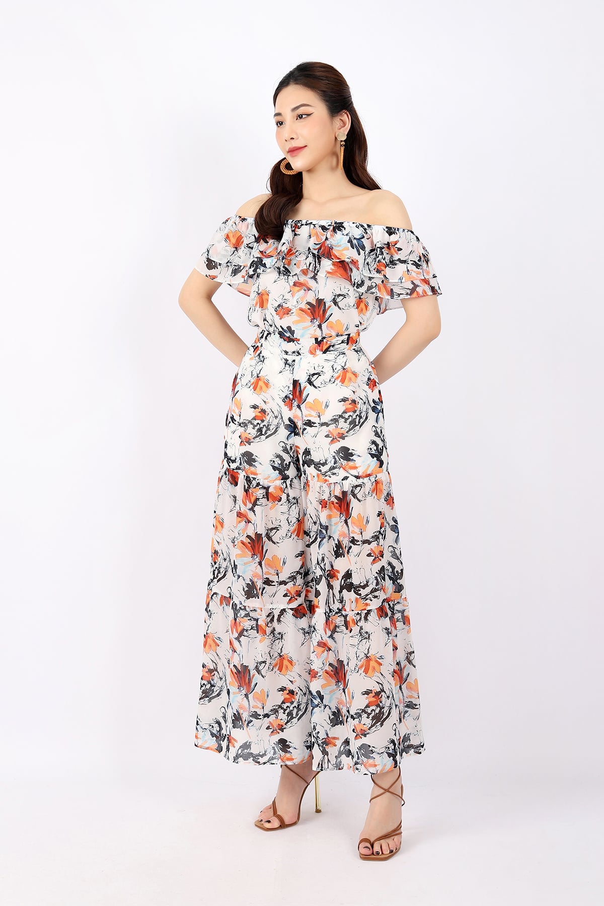 BQD32805 - Quần dạo phố vải chiffon dáng Xoè ống to rút nhún khóa thân sau - PANTIO