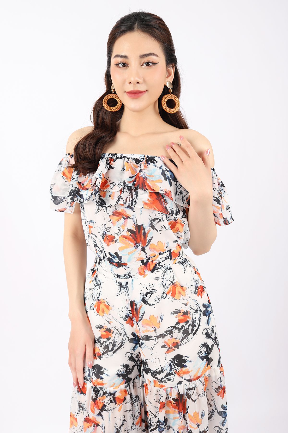 BQD32805 - Quần dạo phố vải chiffon dáng Xoè ống to rút nhún khóa thân sau - PANTIO