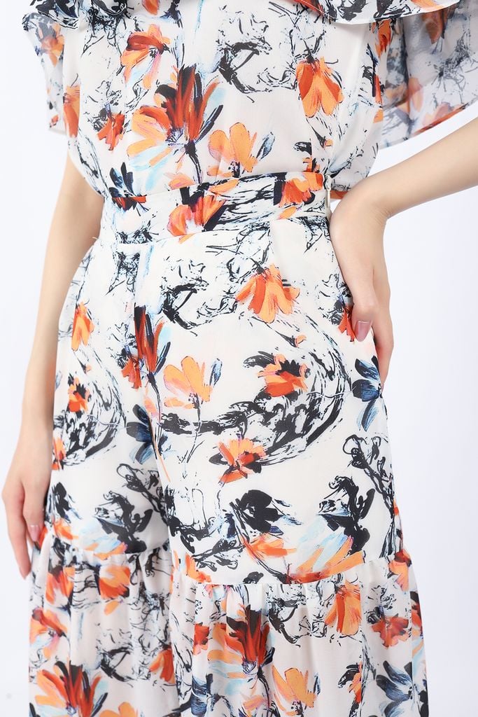 BQD32805 - Quần dạo phố vải chiffon dáng Xoè ống to rút nhún khóa thân sau - PANTIO