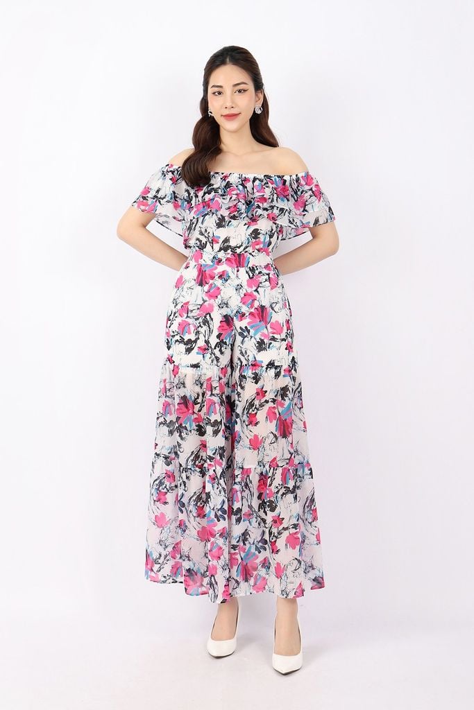 BQD32805 - Quần dạo phố vải chiffon dáng Xoè ống to rút nhún khóa thân sau - PANTIO