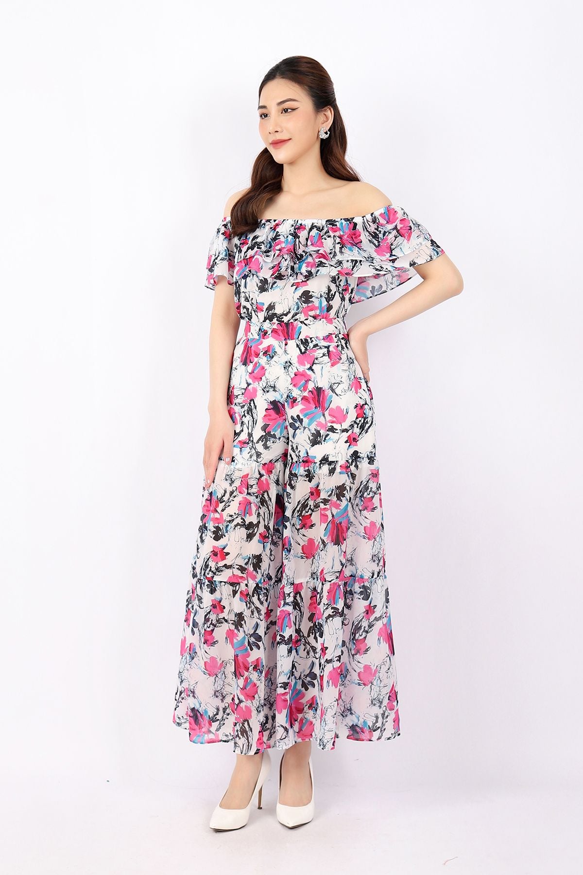 BQD32805 - Quần dạo phố vải chiffon dáng Xoè ống to rút nhún khóa thân sau - PANTIO