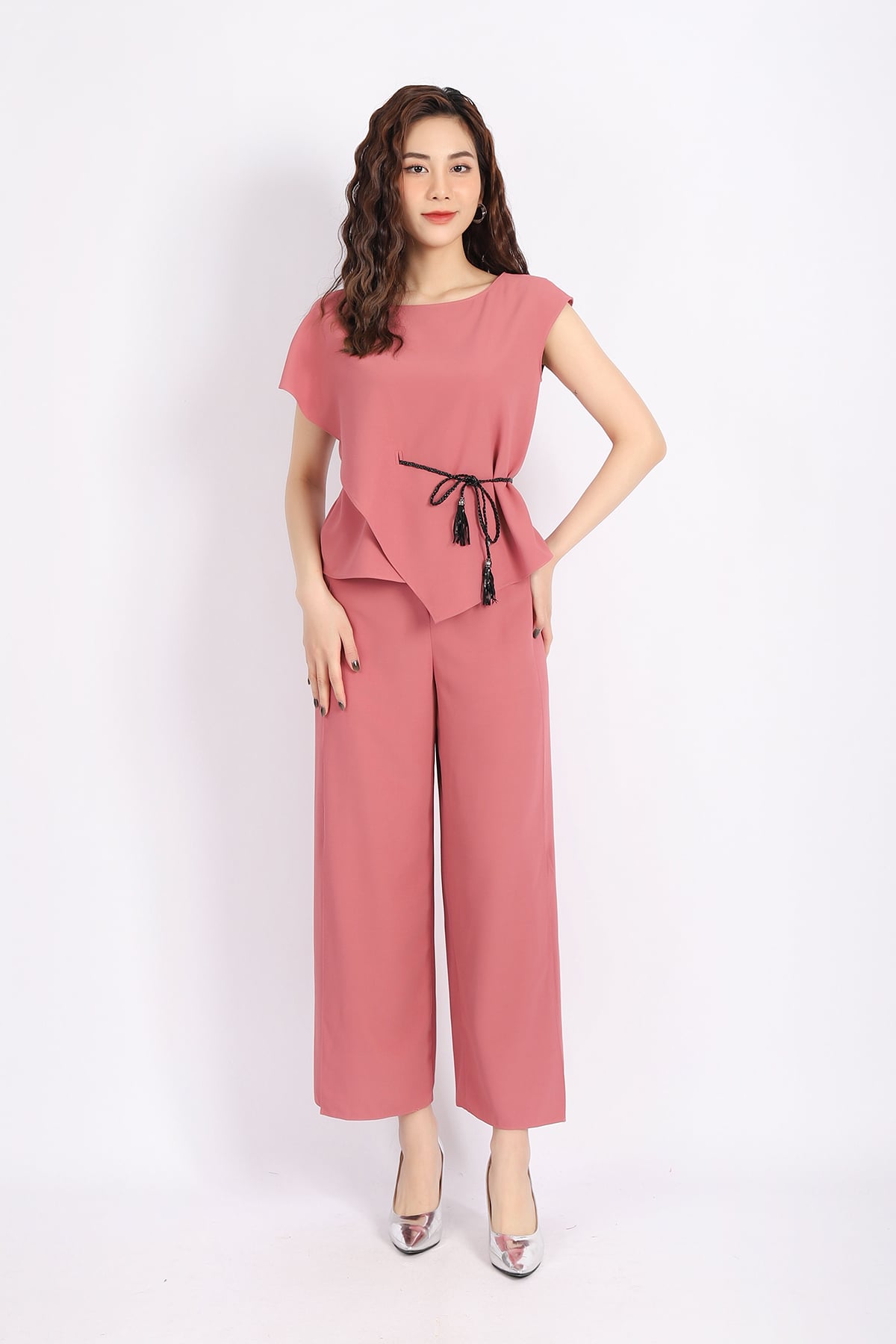 BQD32829 - Quần công sở vải tuytsi dáng suông cạp chun sau ống xẻ - PANTIO