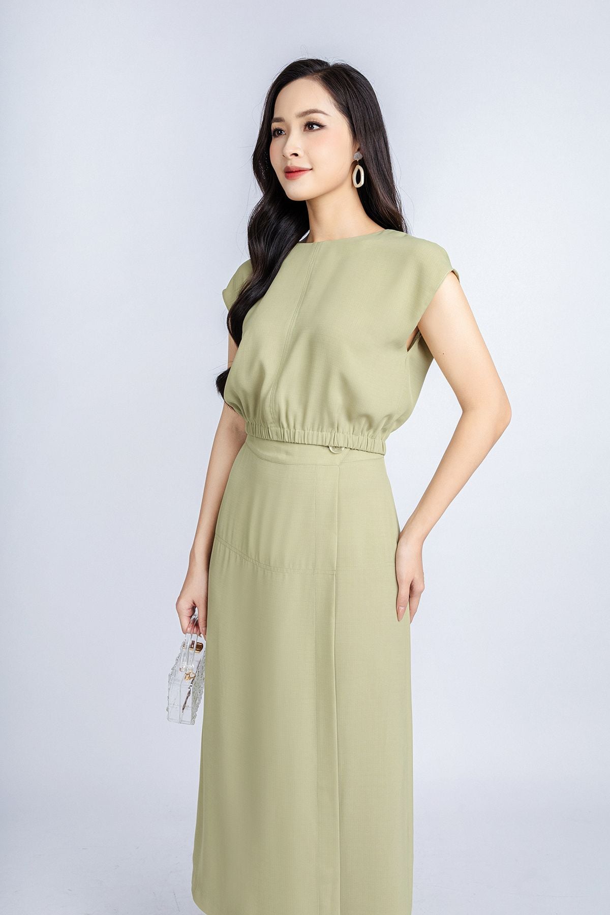 BQL33029 - Quần công sở vải thô đũi dáng suông thân trước phối vạt lệch giả váy ống rộng khoá thân sau - PANTIO