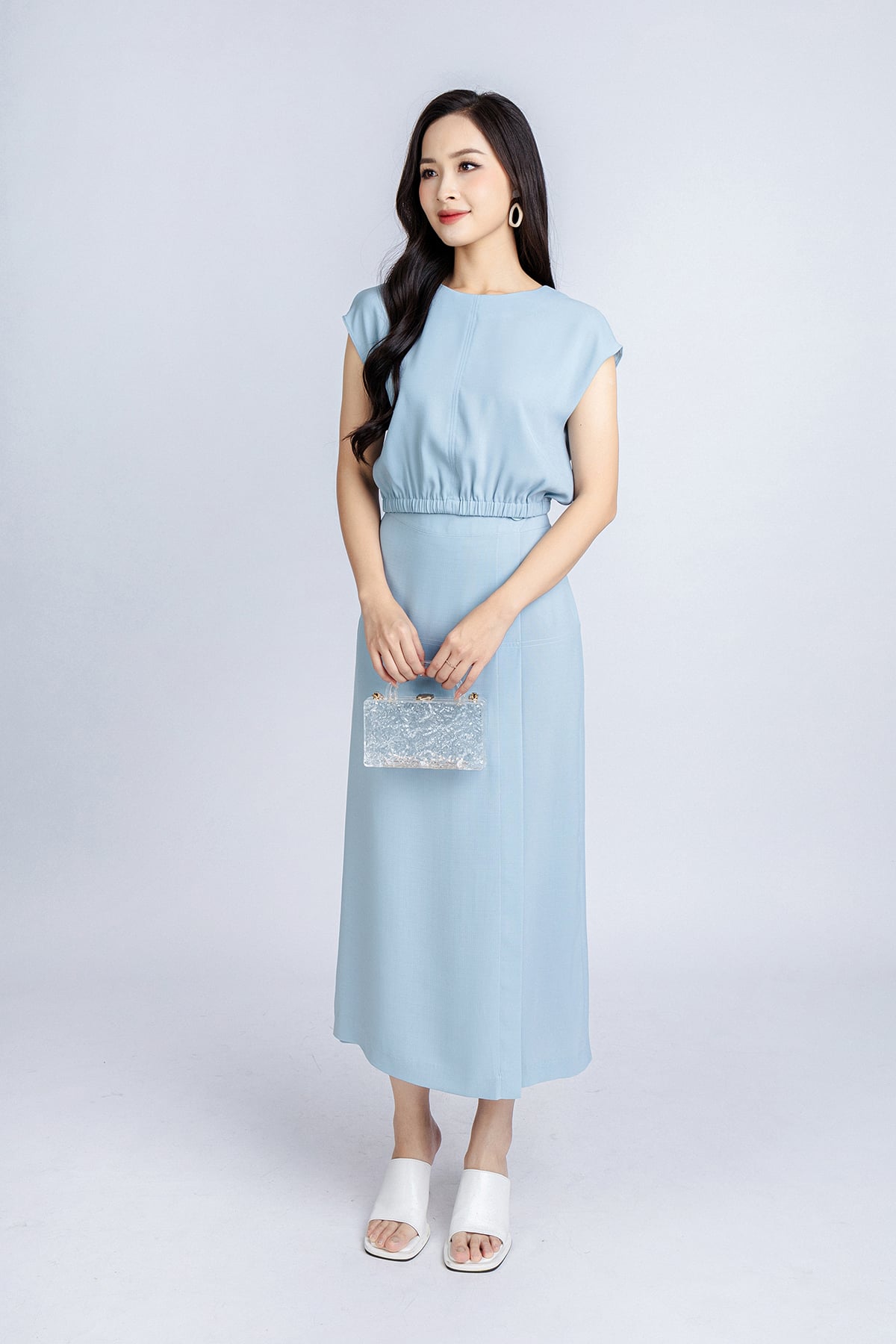 BQL33029 - Quần công sở vải thô đũi dáng suông thân trước phối vạt lệch giả váy ống rộng khoá thân sau - PANTIO