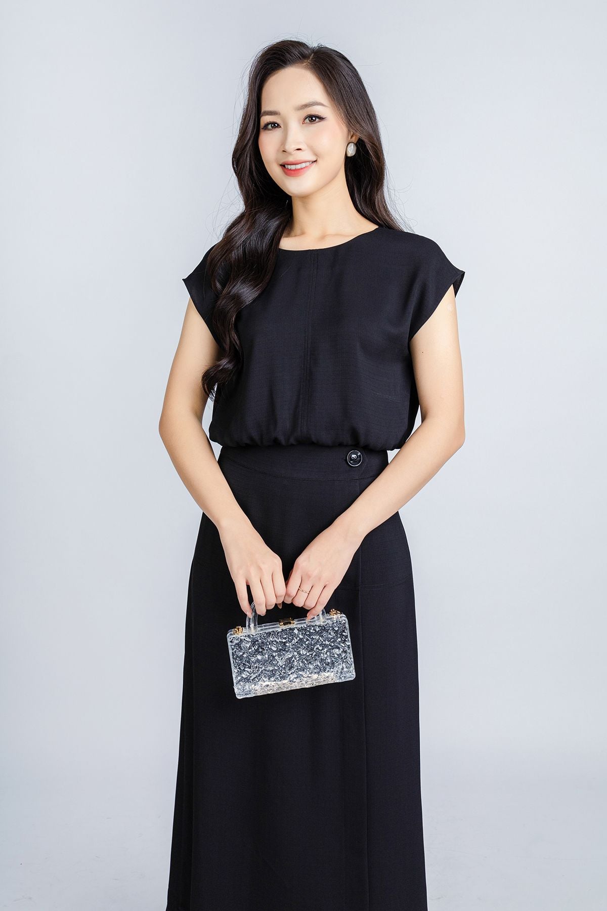 BQL33029 - Quần công sở vải thô đũi dáng suông thân trước phối vạt lệch giả váy ống rộng khoá thân sau - PANTIO