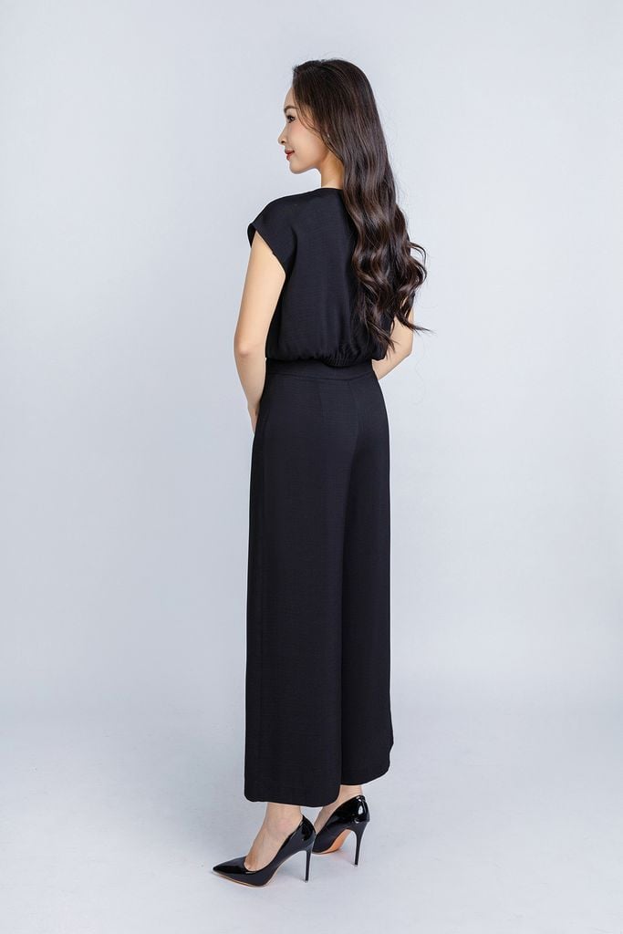 BQL33029 - Quần công sở vải thô đũi dáng suông thân trước phối vạt lệch giả váy ống rộng khoá thân sau - PANTIO