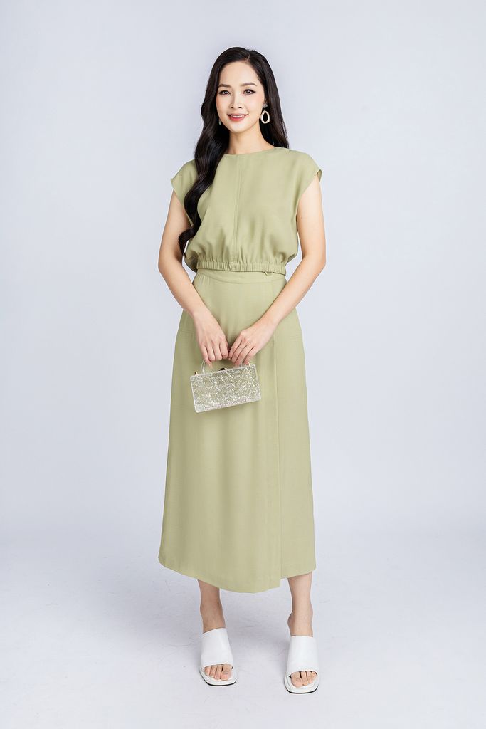 BQL33029 - Quần công sở vải thô đũi dáng suông thân trước phối vạt lệch giả váy ống rộng khoá thân sau - PANTIO