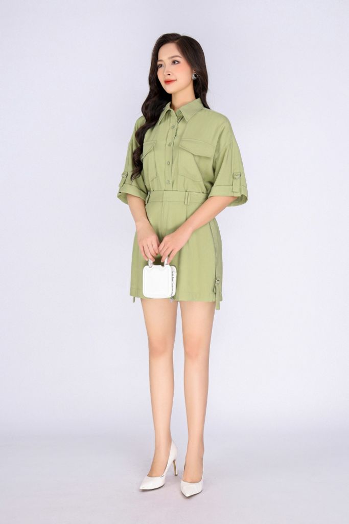 BQN33040 - Quần short dạo phố vải thô đũi dáng suông ống rộng phối đai hai bên sườn tạo kiểu - PANTIO