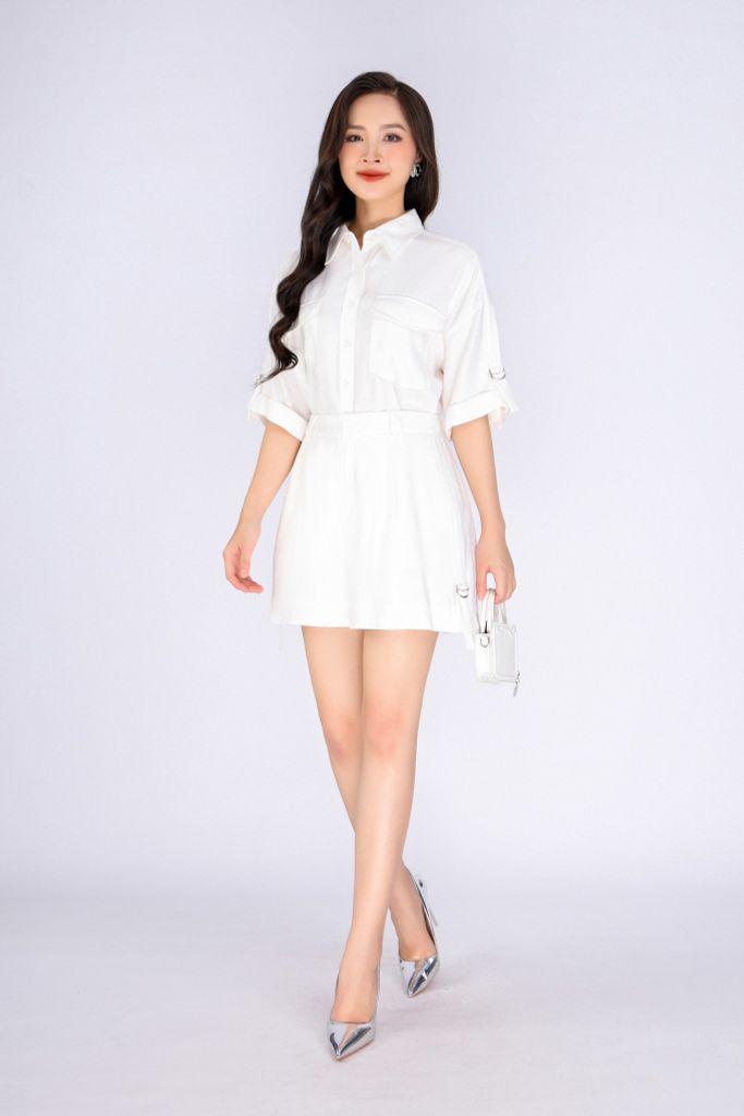 BQN33040 - Quần short dạo phố vải thô đũi dáng suông ống rộng phối đai hai bên sườn tạo kiểu - PANTIO