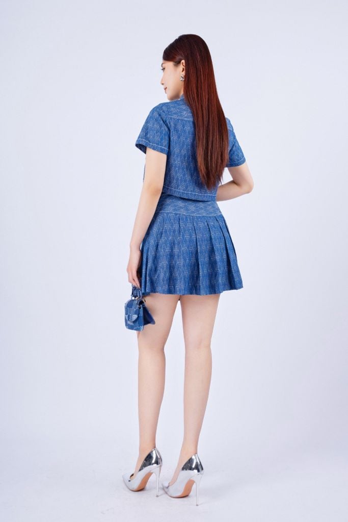 BJN33041 - Chân váy dạo phố vải denim dáng xòe có lót vải habutai chân xếp ly to tạo kiểu - PANTIO