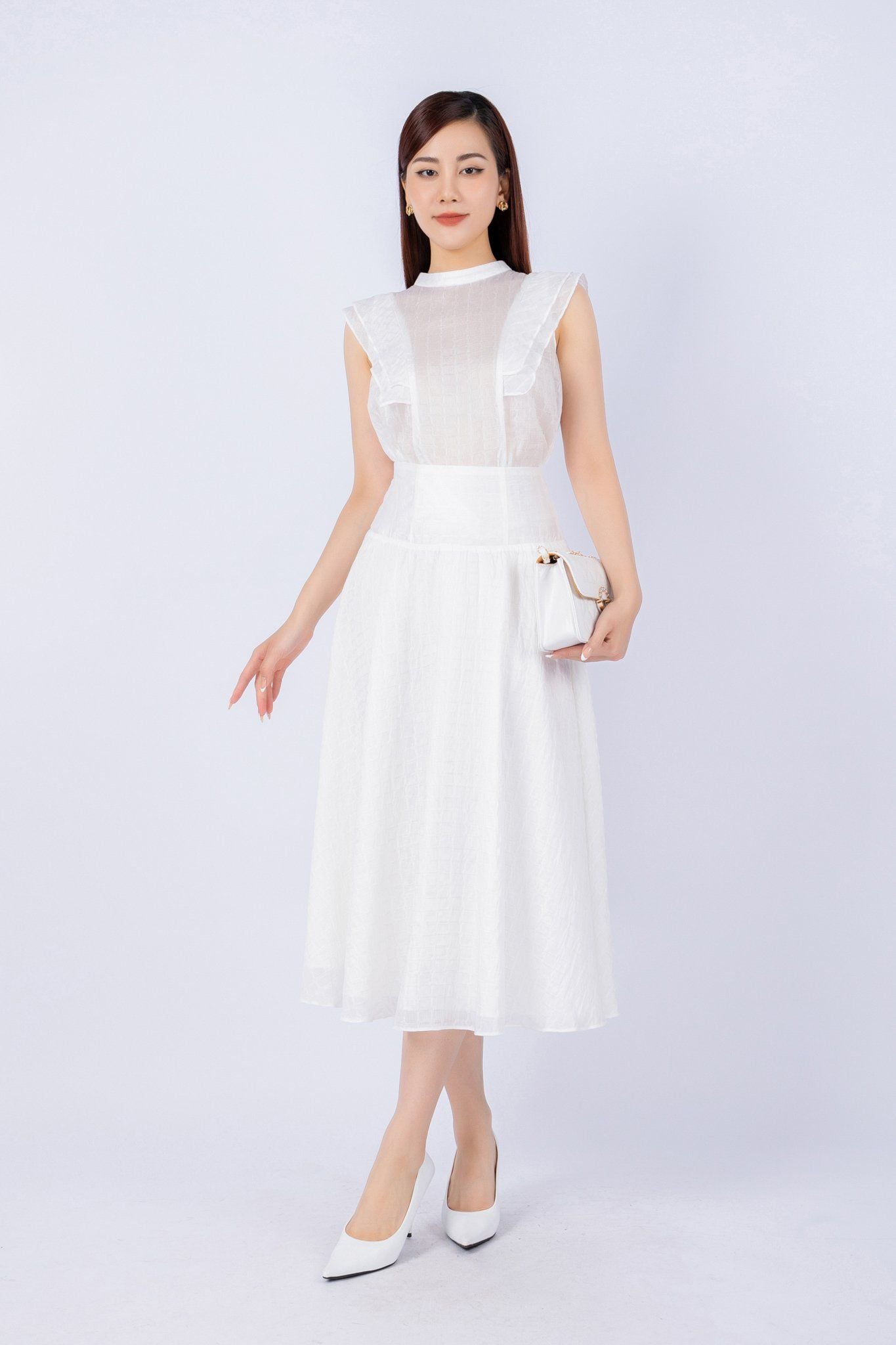 BJD33042 - Chân váy dạo phố vải thô mỏng dáng xoè có lót vải habutai cạp liền nối hông khoá thân sau - PANTIO