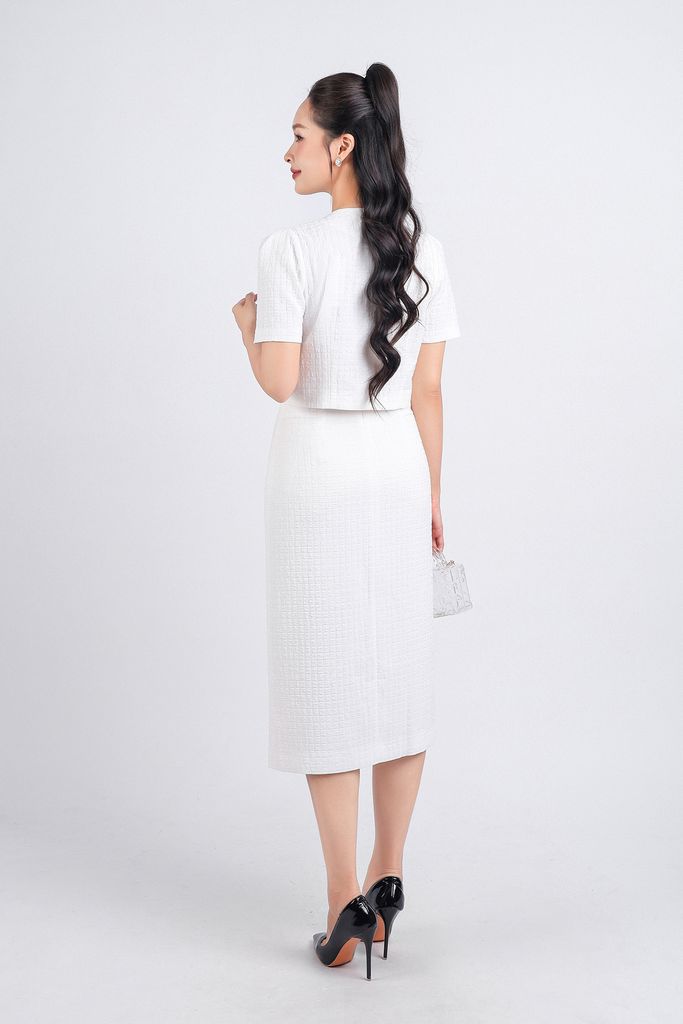 BJD33056 - Chân váy kiểu công sở vải thô dáng bút chì hai lớp lót habutai thân váy đính khuy bọc trang trí xẻ tà trước - PANTIO