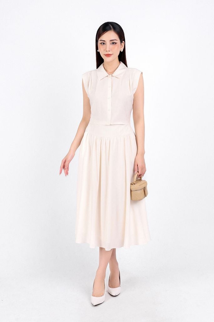 BJD33059 - Chân váy công sở vải tơ hai lớp lót habutai dáng xoè dài eo nhún đáp cạp khoá bên hông - PANTIO