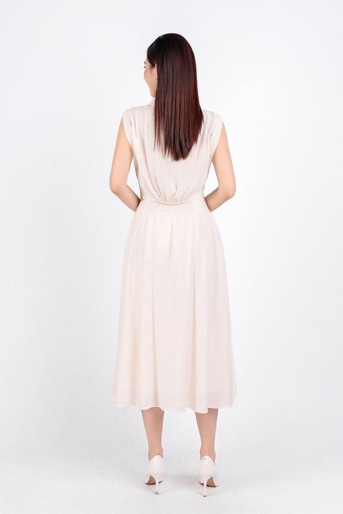 BJD33059 - Chân váy công sở vải tơ hai lớp lót habutai dáng xoè dài eo nhún đáp cạp khoá bên hông - PANTIO