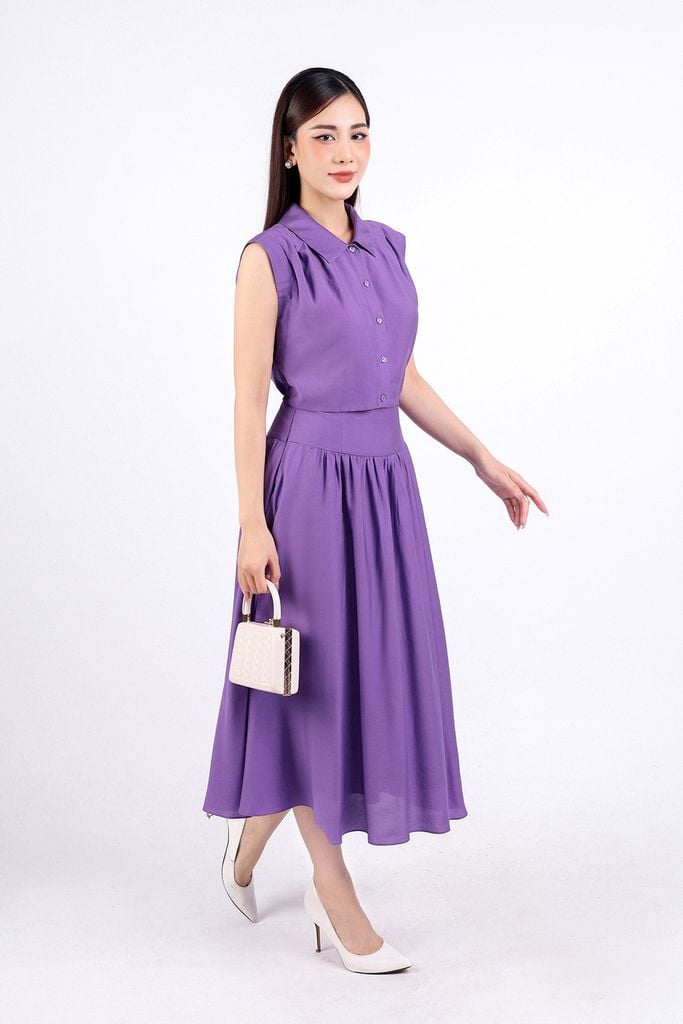 BJD33059 - Chân váy công sở vải tơ hai lớp lót habutai dáng xoè dài eo nhún đáp cạp khoá bên hông - PANTIO