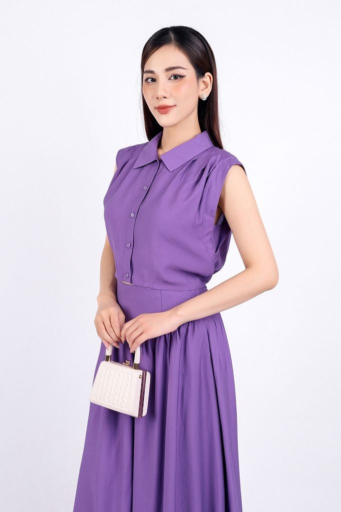 BJD33059 - Chân váy công sở vải tơ hai lớp lót habutai dáng xoè dài eo nhún đáp cạp khoá bên hông - PANTIO