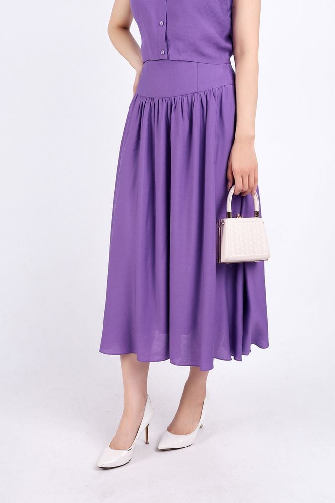 BJD33059 - Chân váy công sở vải tơ hai lớp lót habutai dáng xoè dài eo nhún đáp cạp khoá bên hông - PANTIO