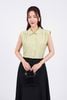 BAS33059 - Áo sơ mi công sở vải tơ dáng croptop cổ đức tay chờm vai xếp ly tạo kiểu cạp chun - PANTIO
