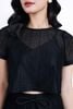 BAS33060 - Áo kiểu dạo phố vải len hai lớp phối vải ren lưới tạo kiểu dáng croptop cổ tròn tay cộc - PANTIO